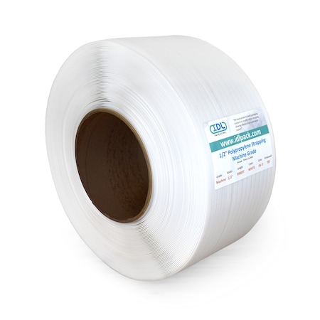 Idl Packaging 1/2" Polypropylene Strapping, 9900 Ft., 8x8" Core, White M-12300-88